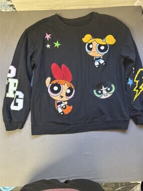 Cartoon Network Black Powerpuff Girls Patch Crewneck Sweater Large Embroidered